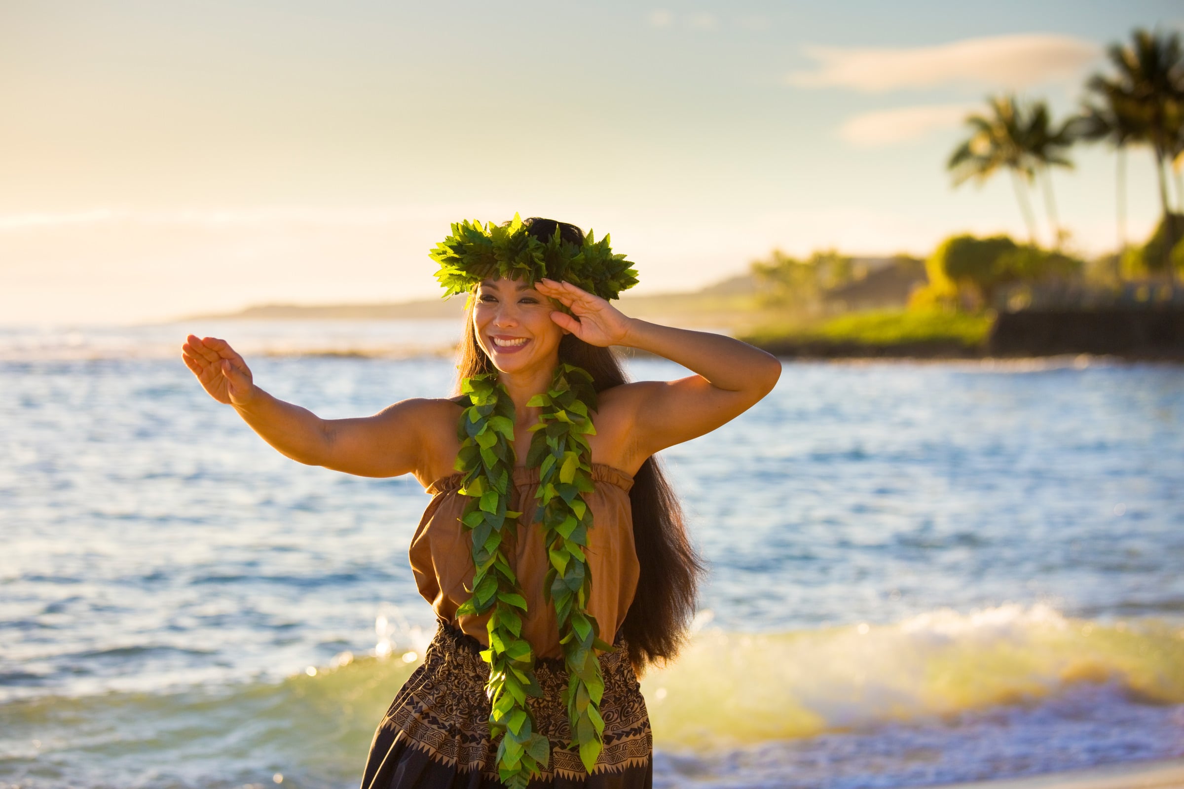 Hula dancer at sunset
